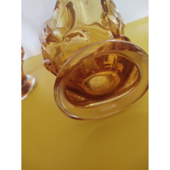 Vintage Chalet Canada Art Glass Vases Amber/Orange set of 2 1960's 11" - Picture 12 of 16